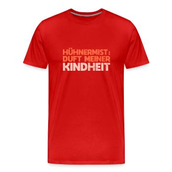Hühnermist: Duft Meiner Kindheit - Männer Premium Bio T-Shirt - Rot - Vorne - Damien (186cm)