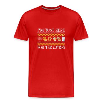 Jewish Hanukkah Ugly Christmas I'm Just Here for - Männer Premium Bio T-Shirt - Rot - Vorne - Damien (186cm)