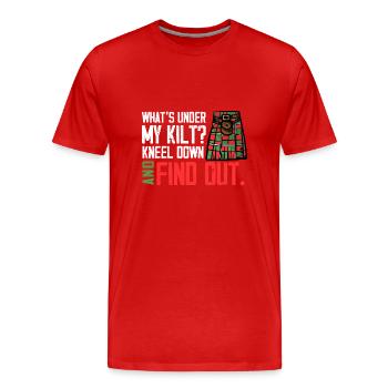 Jupe Tartan Kilt Ecossais - T-shirt bio Premium Homme - rouge - Devant - Damien (186cm)
