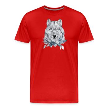 Wolf portrait decorated with Christmas plants - Men's Premium Organic T-Shirt - red - Front - Damien (186cm)