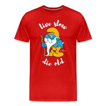 Die Schlümpfe Opa Schlumpf Lustiger Spruch - Männer Premium Bio T-Shirt - Rot - Vorne - Damien (186cm)