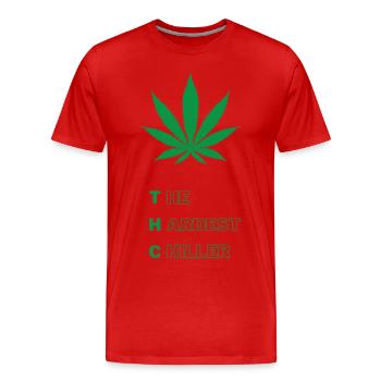 THC Design Cannabis Leaf Weed Chanvre 420 Marijuana - T-shirt bio Premium Homme - rouge - Devant - Damien (186cm)