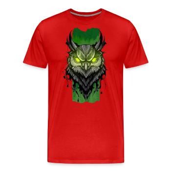 Enchanting Nocturne: Owl's Emerald Gaze - Men's Premium Organic T-Shirt - red - Front - Damien (186cm)