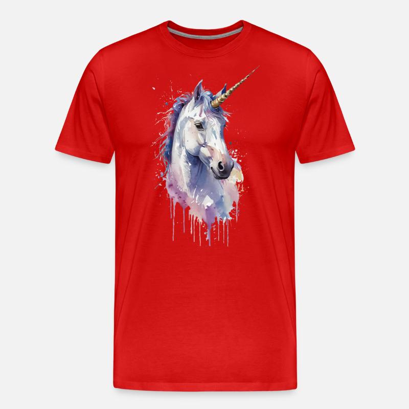 Ätherisches Einhorn - Aquarell - Männer Premium Bio T-Shirt - Rot