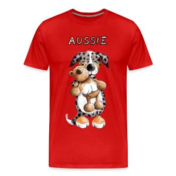 Aussie mit Teddy - Männer Premium Bio T-Shirt - Rot - Vorne - Damien (186cm)