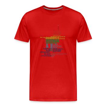 Aussage: „Wir sind alle Ausländer, fast überall!“ - Männer Premium Bio T-Shirt - Rot - Vorne - Damien (186cm)