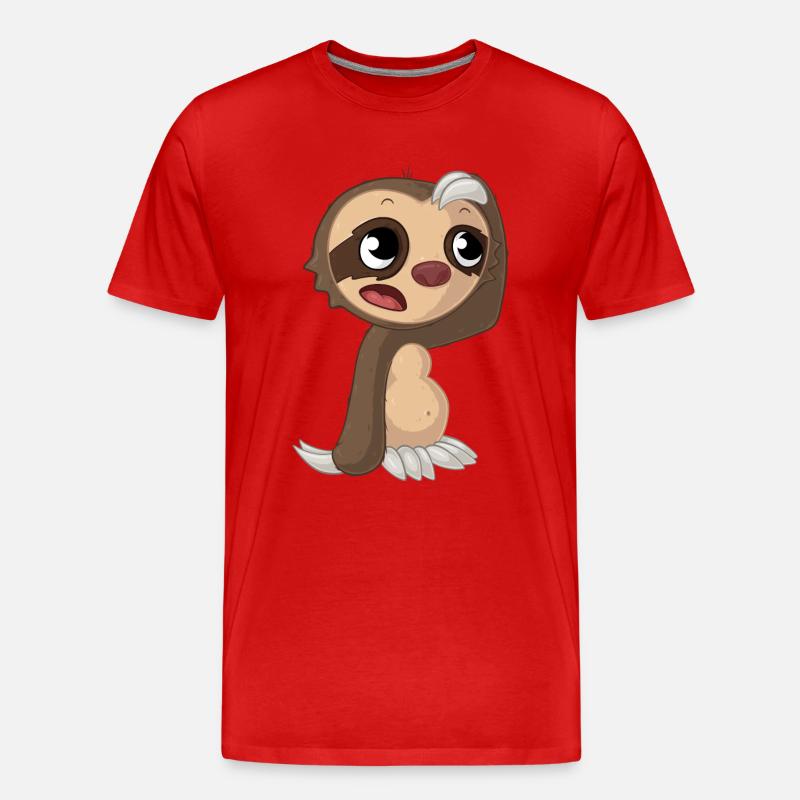 Nachdenkliches Comic Faultier - Männer Premium Bio T-Shirt - Rot