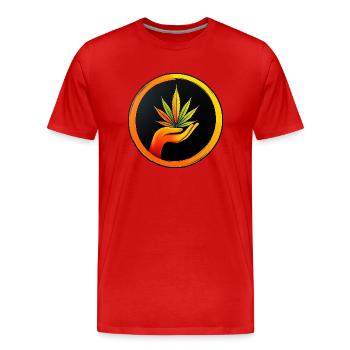 Marijuana leaf - LOGO button 1 - Männer Premium Bio T-Shirt - Rot - Vorne - Damien (186cm)