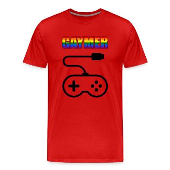 GAMER - GAYMER - JOUEUR - MANETTE - GAME OVER - T-shirt bio Premium Homme - rouge - Devant - Damien (186cm)