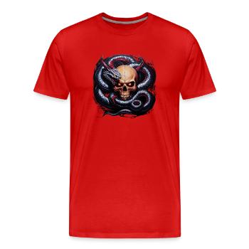 Wikingerschädel und Midgardschlange: Ein mythischer Entwi - Männer Premium Bio T-Shirt - Rot - Vorne - Damien (186cm)