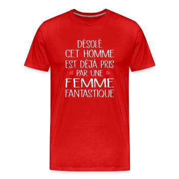Désolé cet Homme est déjà Pris - T-shirt bio Premium Homme - rouge - Devant - Damien (186cm)