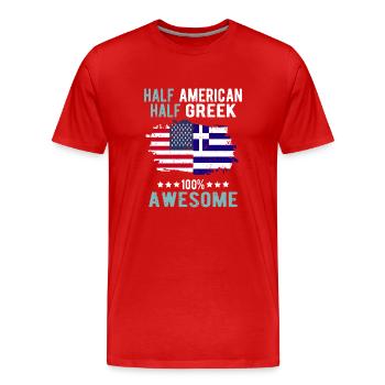 Half American Half Greek - Men's Premium Organic T-Shirt - red - Front - Damien (186cm)