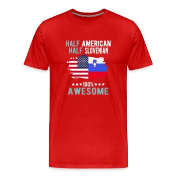 Half American Half Slovenian - Men's Premium Organic T-Shirt - red - Front - Damien (186cm)