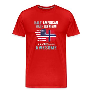 Half American Half Norwegian - Men's Premium Organic T-Shirt - red - Front - Damien (186cm)