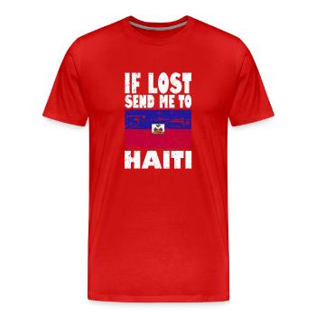 Slogan du drapeau d’Haïti - T-shirt bio Premium Homme - rouge - Devant - Damien (186cm)