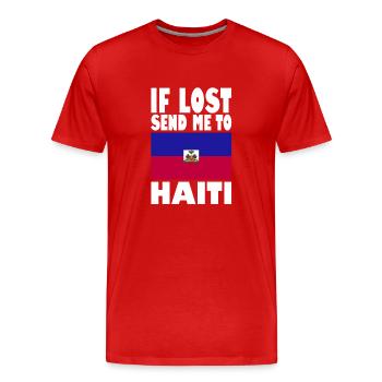 Slogan du drapeau d’Haïti - T-shirt bio Premium Homme - rouge - Devant - Damien (186cm)