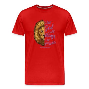 Relgiöses Zitat Löwe - Männer Premium Bio T-Shirt - Rot - Vorne - Damien (186cm)