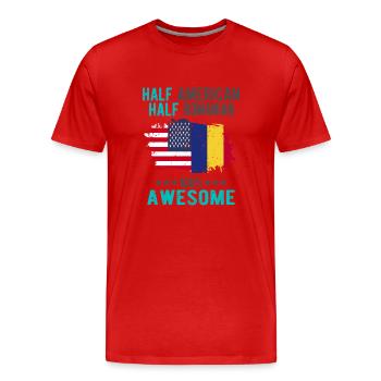 Half American Half Romanian - Men's Premium Organic T-Shirt - red - Front - Damien (186cm)