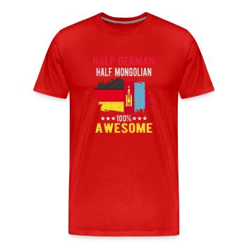 Half German half Mongolian - Men's Premium Organic T-Shirt - red - Front - Damien (186cm)