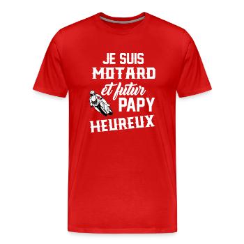 je suis motard et futur papy heureux t-shirt papou - T-shirt bio Premium Homme - rouge - Devant - Damien (186cm)