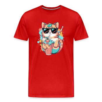 Design rafraîchissant : un chat avec des lunettes de soleil - T-shirt bio Premium Homme - rouge - Devant - Damien (186cm)