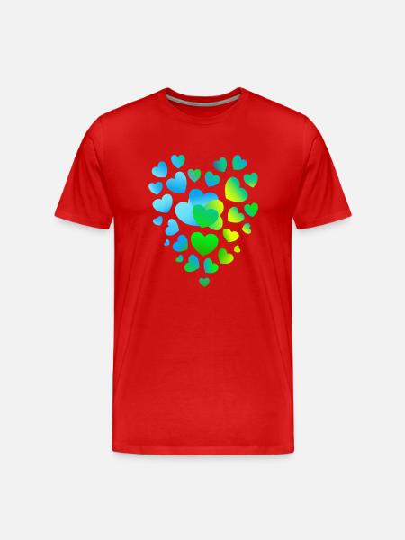 blue hearts, many hearts - Men's Premium Organic T-Shirt - red