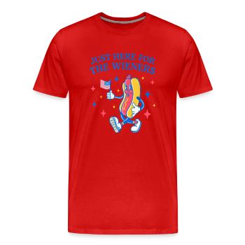 Ich bin nur hier für die Wieners Lustiger Vierter Juli - Männer Premium Bio T-Shirt - Rot - Vorne - Damien (186cm)