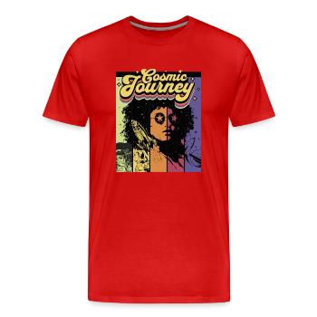 Cosmic Journey - Männer Premium Bio T-Shirt - Rot - Vorne - Damien (186cm)