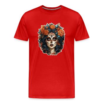 Jour des morts I Crâne de sucre I Dia De Los Muertos - T-shirt bio Premium Homme - rouge - Devant - Damien (186cm)