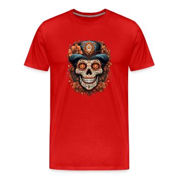 Jour des morts I Crâne de sucre I Dia De Los Muertos - T-shirt bio Premium Homme - rouge - Devant - Damien (186cm)