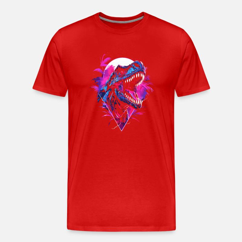 Synthwave T Rex - Männer Premium Bio T-Shirt - Rot