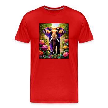 Elefant im Blütenmeer des Flussbetts - Männer Premium Bio T-Shirt - Rot - Vorne - Damien (186cm)