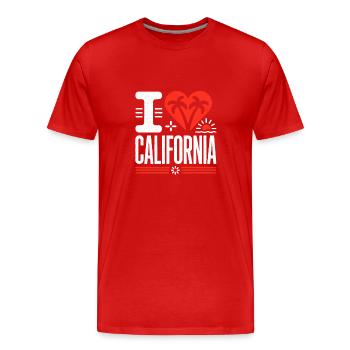 J’aime la Californie | Le Golden State - T-shirt bio Premium Homme - rouge - Devant - Damien (186cm)