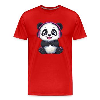 Cute Panda Headset Music - Men's Premium Organic T-Shirt - red - Front - Damien (186cm)