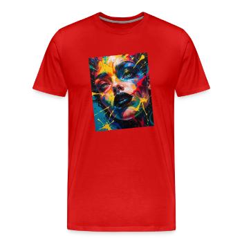 Buntes Frauenporträt mit Spritzern - Männer Premium Bio T-Shirt - Rot - Vorne - Damien (186cm)