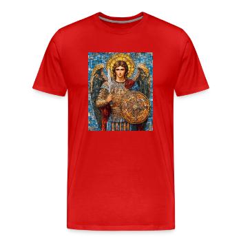 Archangel Michael in Armor Mosaic Painting - Men's Premium Organic T-Shirt - red - Front - Damien (186cm)