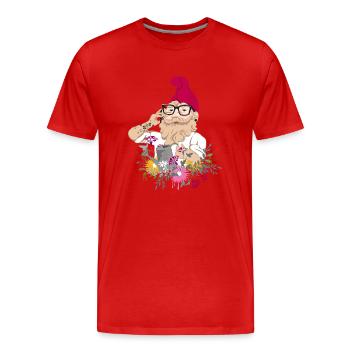 Nain de jardin hipster avec téléphone portable et arrosoir - T-shirt bio Premium Homme - rouge - Devant - Damien (186cm)