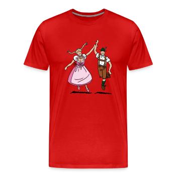 pair in Dirndl and Lederhosen - Men's Premium Organic T-Shirt - red - Front - Damien (186cm)