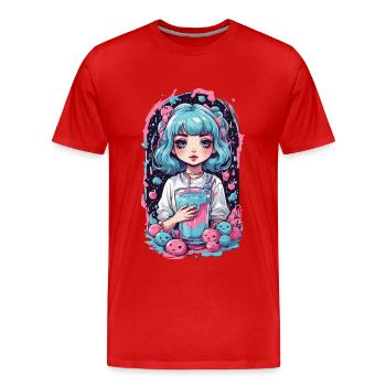 Anime Girl Kawaii gothique Milkshake Pastel Design - T-shirt bio Premium Homme - rouge - Devant - Damien (186cm)