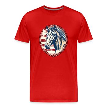 Amerikanisches Vintage Pferd - Männer Premium Bio T-Shirt - Rot - Vorne - Damien (186cm)
