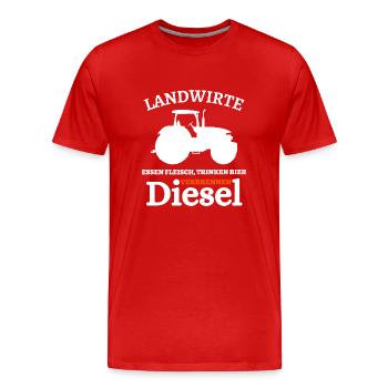 Landwirte- Essen Fleisch Trinken Bier ... - Männer Premium Bio T-Shirt - Rot - Vorne - Damien (186cm)