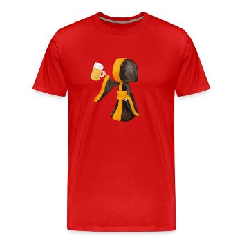 Münchner Kindl mit Masskrug und Bier - Männer Premium Bio T-Shirt - Rot - Vorne - Damien (186cm)