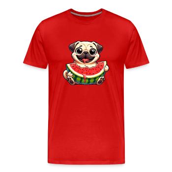 Pug with Melon Cute Cartoon - Men's Premium Organic T-Shirt - red - Front - Damien (186cm)