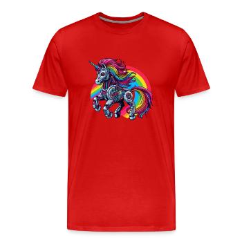 Cyborg Einhorn mit Regenbogen - Männer Premium Bio T-Shirt - Rot - Vorne - Damien (186cm)