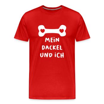 Dackel Hund Knochen Herz Hundeliebe tierlieb Comic - Männer Premium Bio T-Shirt - Rot - Vorne - Damien (186cm)