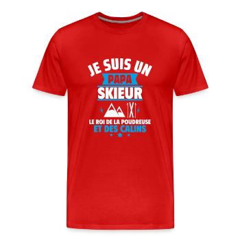 Papa Skieur : Cadeau Fête Des Pères,Ski,Montagne - T-shirt bio Premium Homme - rouge - Devant - Damien (186cm)