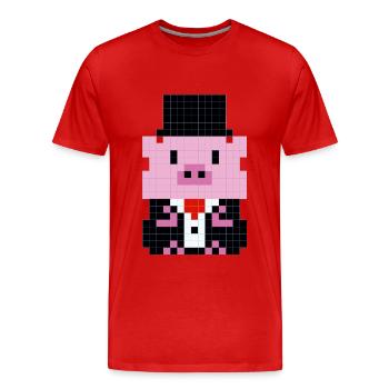 Un petit cochon en costume pixélisé - T-shirt bio Premium Homme - rouge - Devant - Damien (186cm)