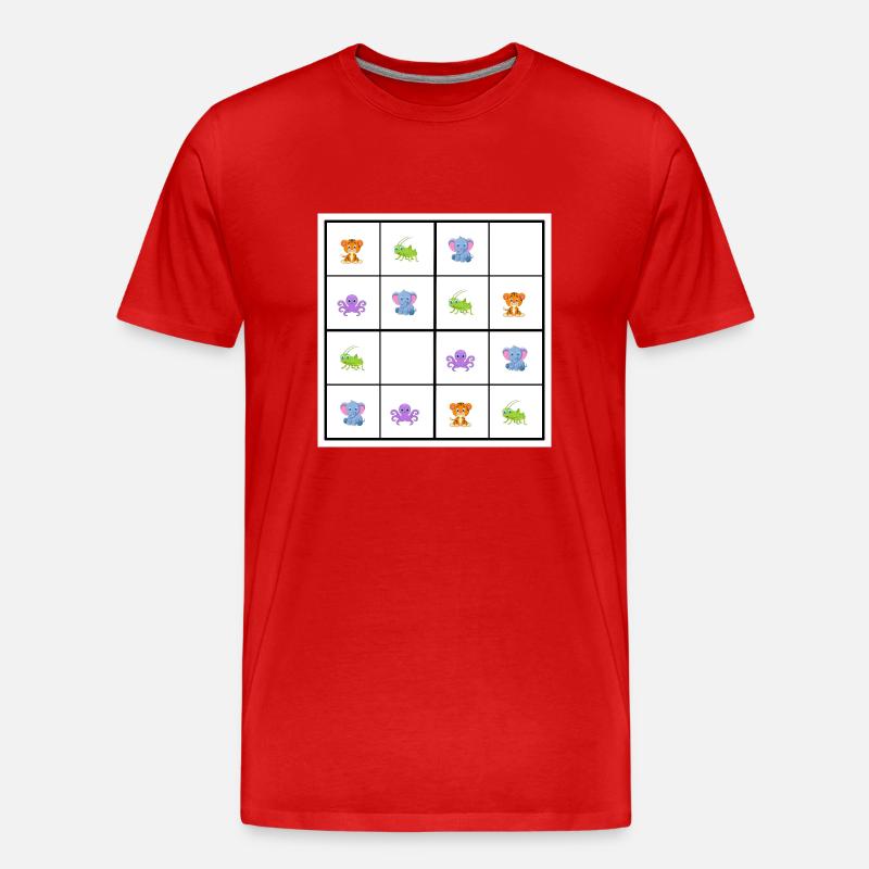 Tier-Sudoku - Männer Premium Bio T-Shirt - Rot