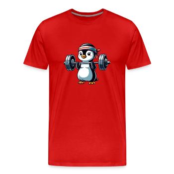 Fitness Penguin Dumbbell Training Bench Press - Men's Premium Organic T-Shirt - red - Front - Damien (186cm)