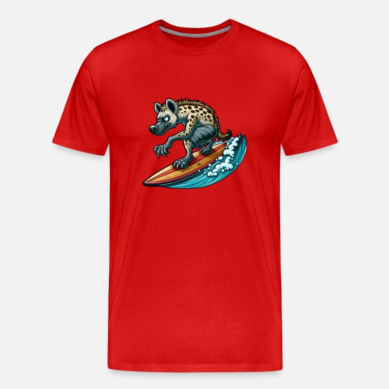 Surfende Hyäne auf dem Surfbrett - Männer Premium Bio T-Shirt - Rot